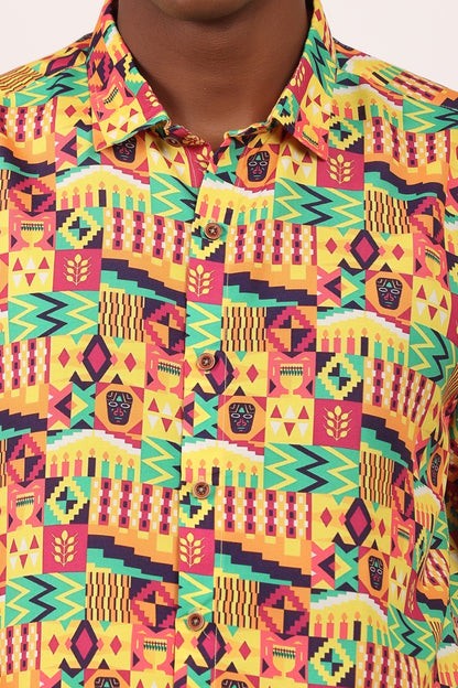 Camisa de Hombre Afrocaribeño de Botones