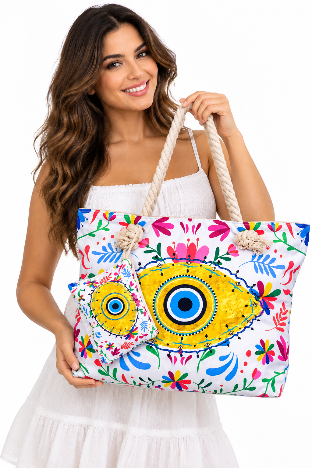 Set de Bolso Grande y Monedero Ojo Turco Rosado