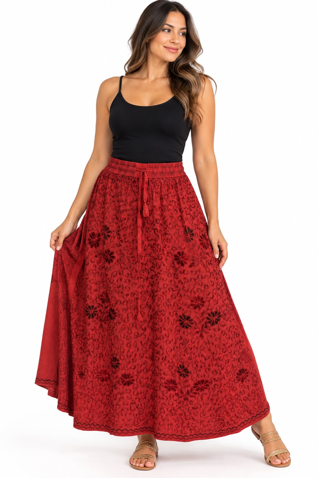 ❤️ Falda Bohemia Bordada Roja