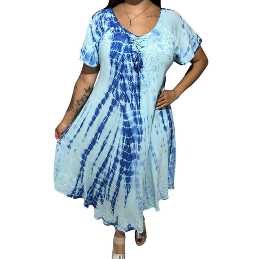 Vestido de dama con mangas azul