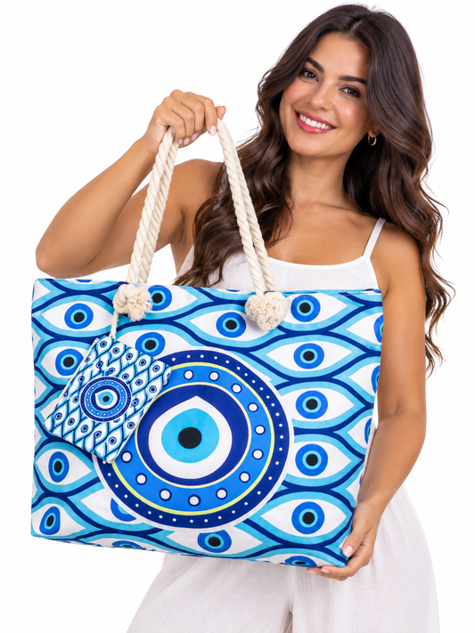 Set de Bolso Grande y Monedero Ojo Turco Azul