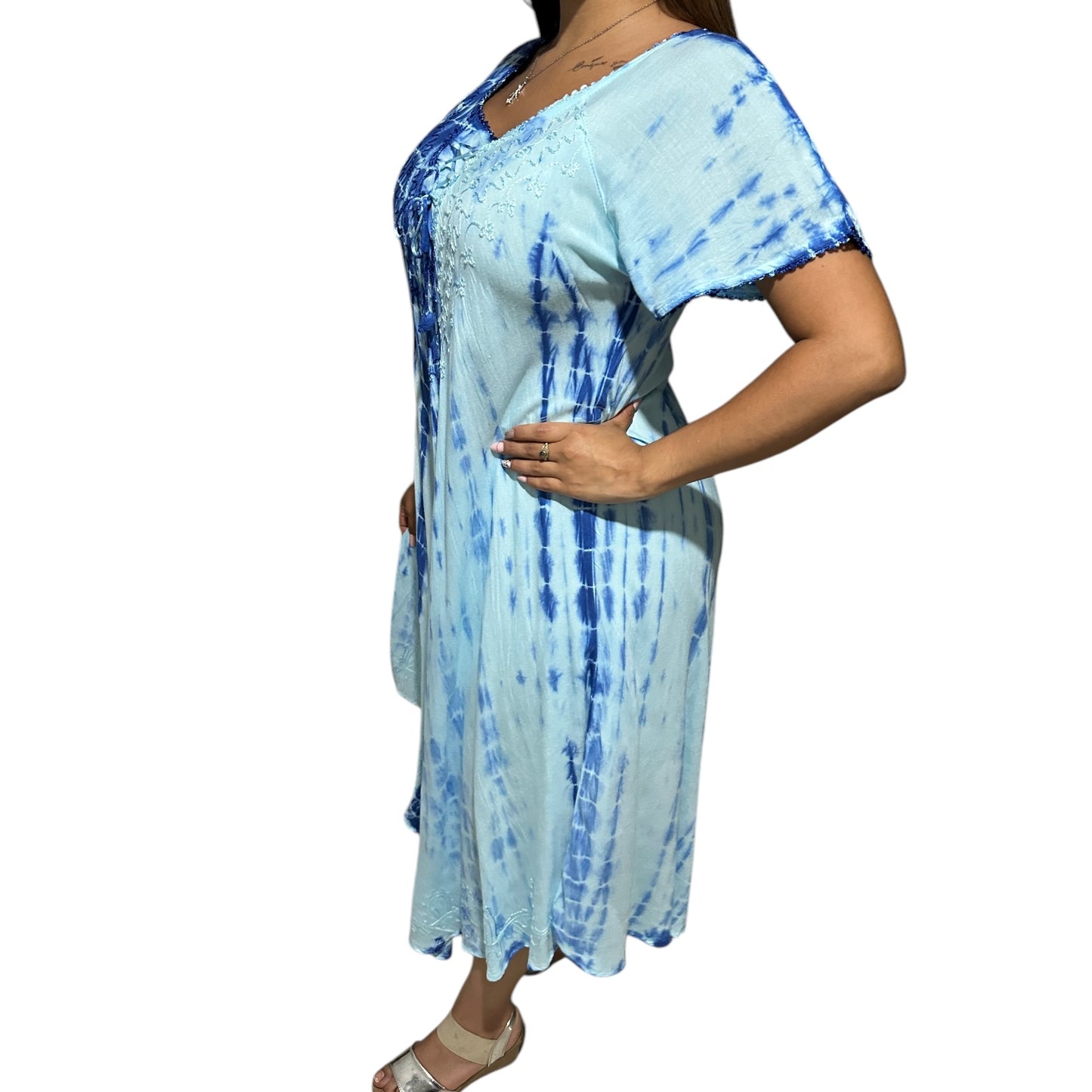 Vestido de dama con mangas azul