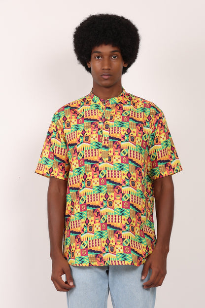 Camisa de Hombre Afrocaribeño de Botones Cuello - Moda Afrodescendiente