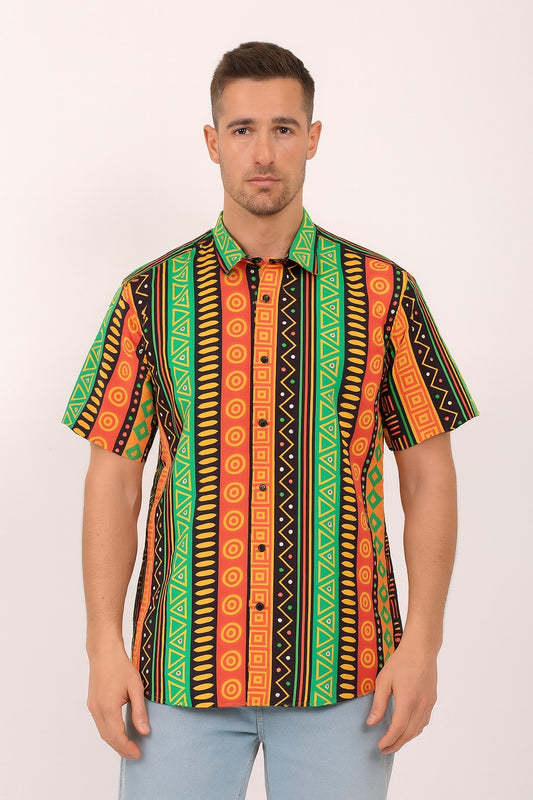 Camisa de Hombre Afrocaribeño de Botones