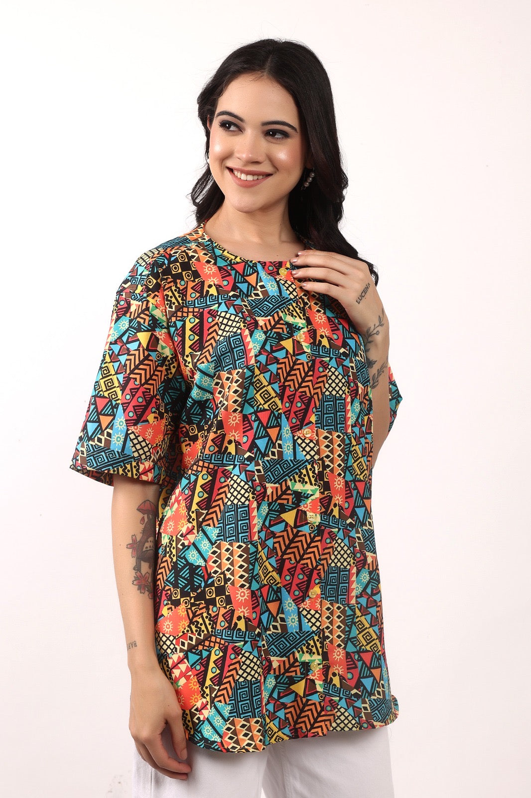 Blusa Afrocaribeña de Dama con botones