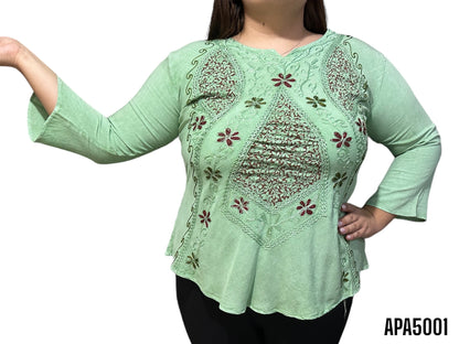 Blusa de Dama Elegante con Intricado Bordado Floral Unitalla (M)