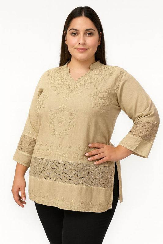 Blusa de Dama Beige con Bordado Unitalla (M)