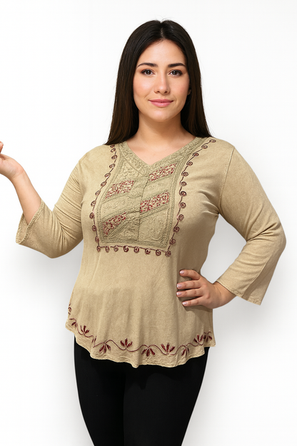 Blusa de Dama con Bordado Floral Unitalla (M)