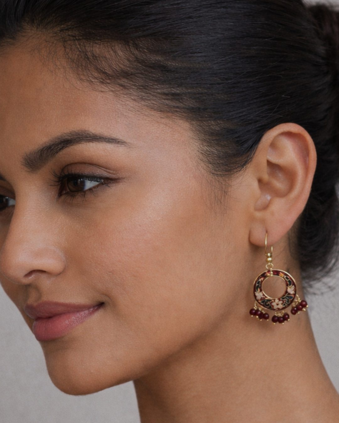 Aretes Boho Círculo Granate