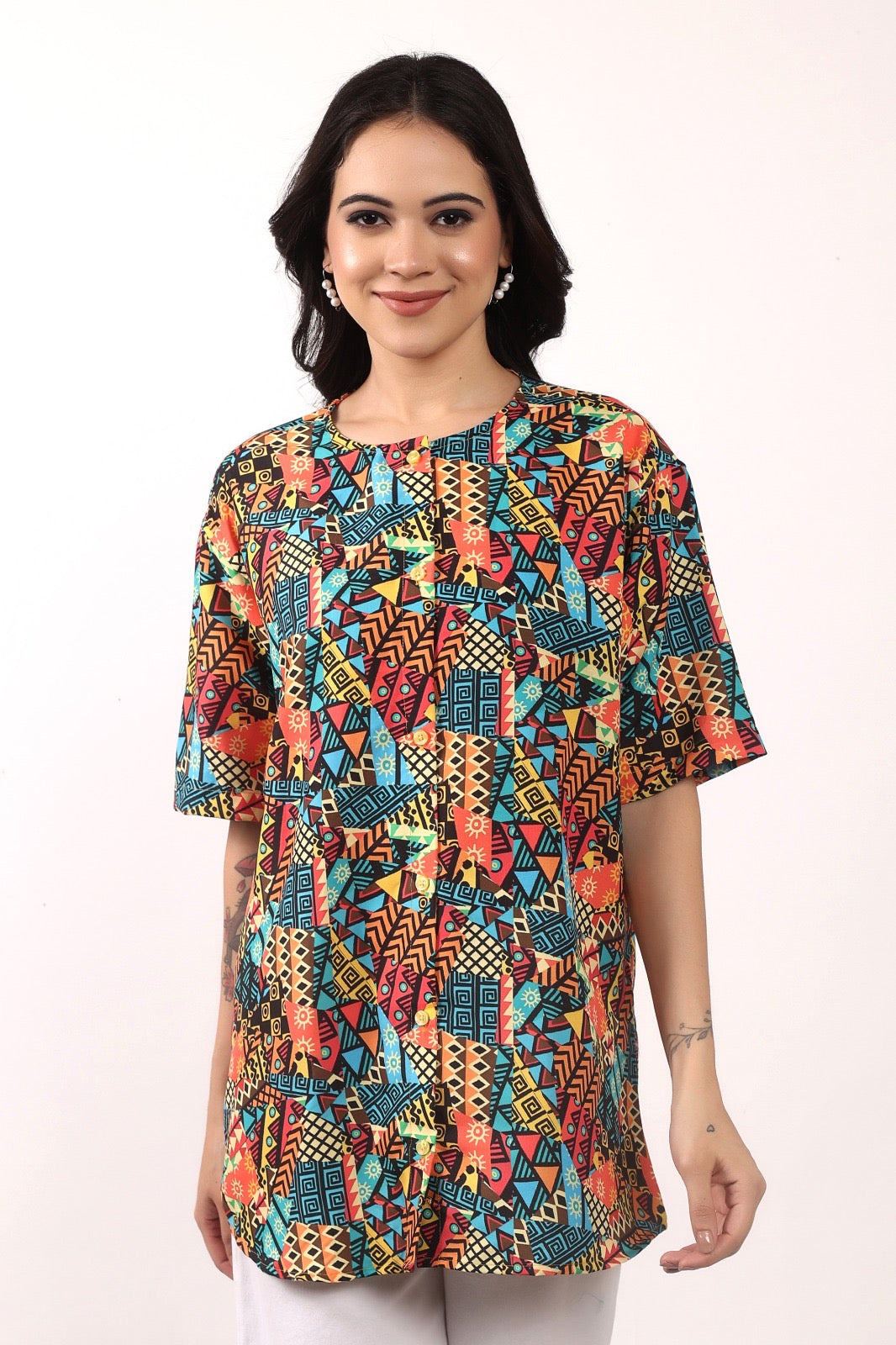 Blusa Afrocaribeña de Dama con botones