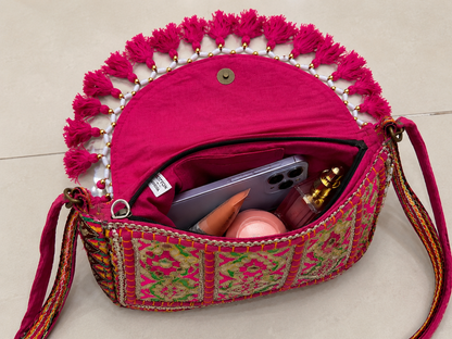 Bolso Boho Bordado Fucsia