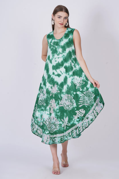 Vestido de Dama Largo Estampado Verde sin mangas