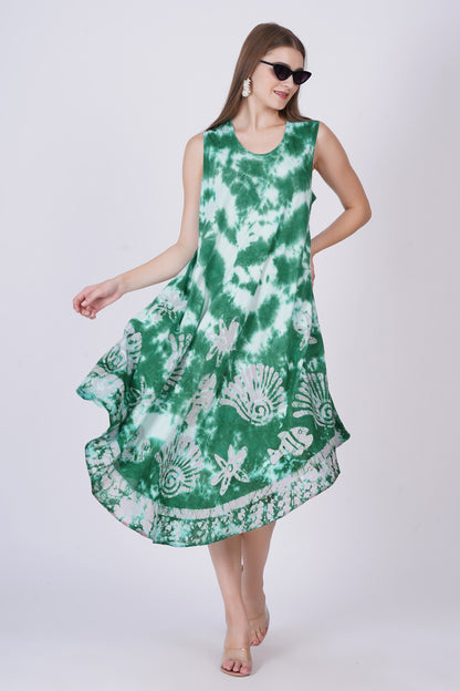 Vestido de Dama Largo Estampado Verde sin mangas