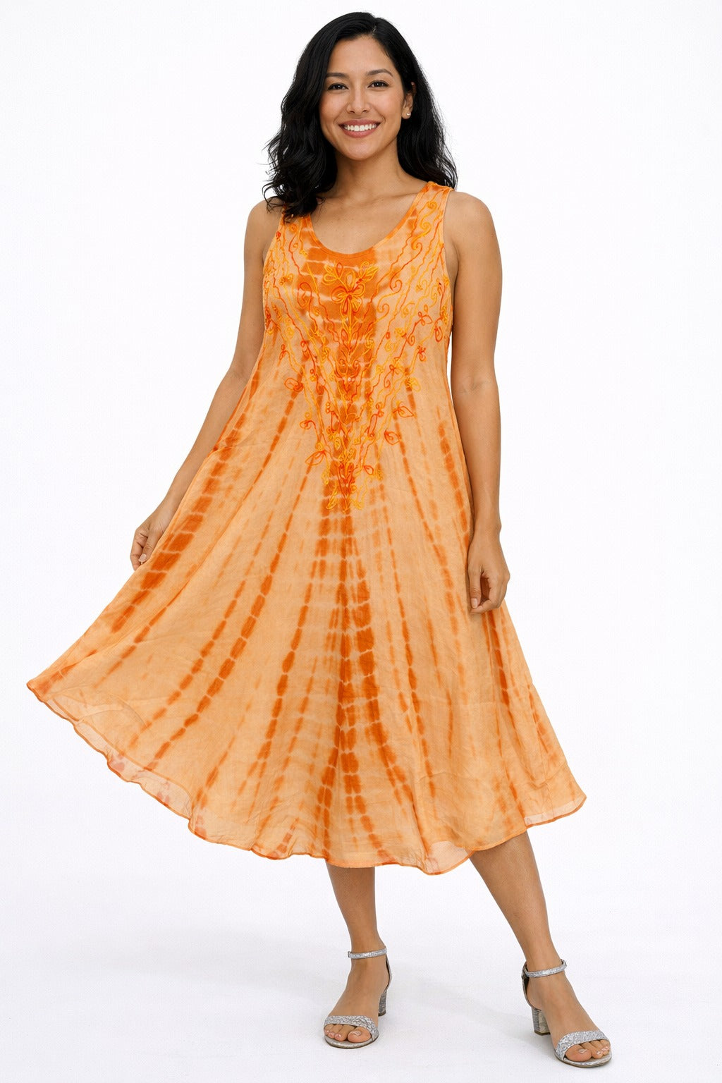 Amara Flowy Tie-Dye Elegant Orange Dress