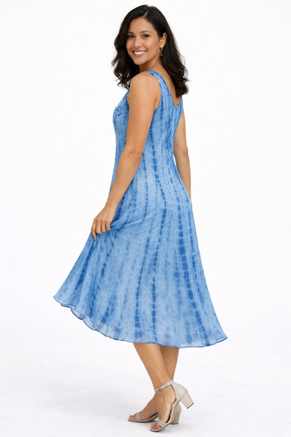 Vestido Amara Celeste Fluido Tie-Dye Elegante