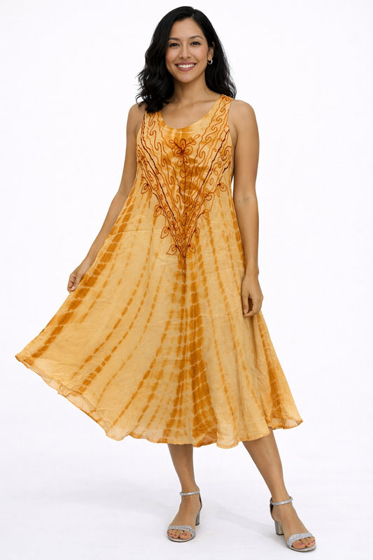 Elegant Flowy Light Brown Tie-Dye Amara Dress