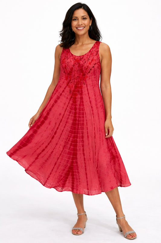 Amara Flowy Tie-Dye Elegant Red Dress