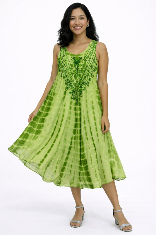 Elegant Flowy Tie-Dye Amara Green Dress
