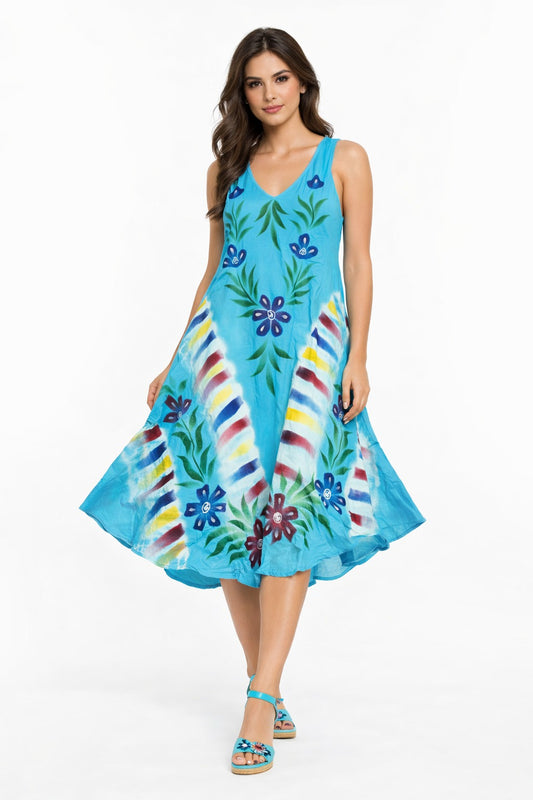 Vestido Ishani Celeste Floral Tie-Dye Vibrante