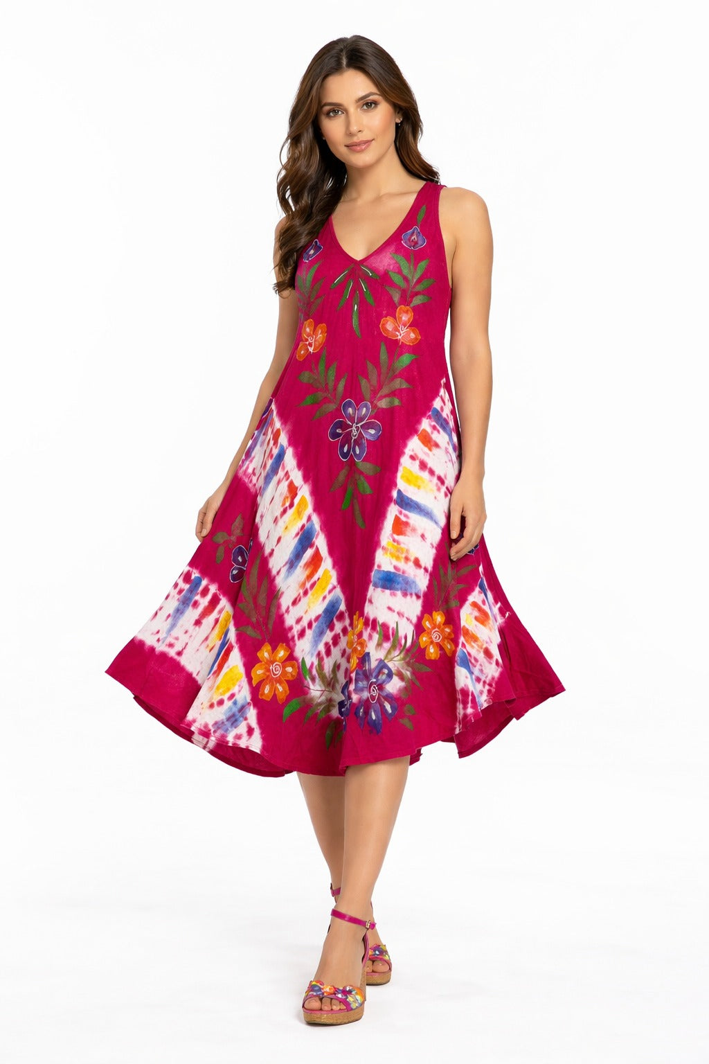 Ishani Vibrant Fuchsia Floral Tie-Dye Dress