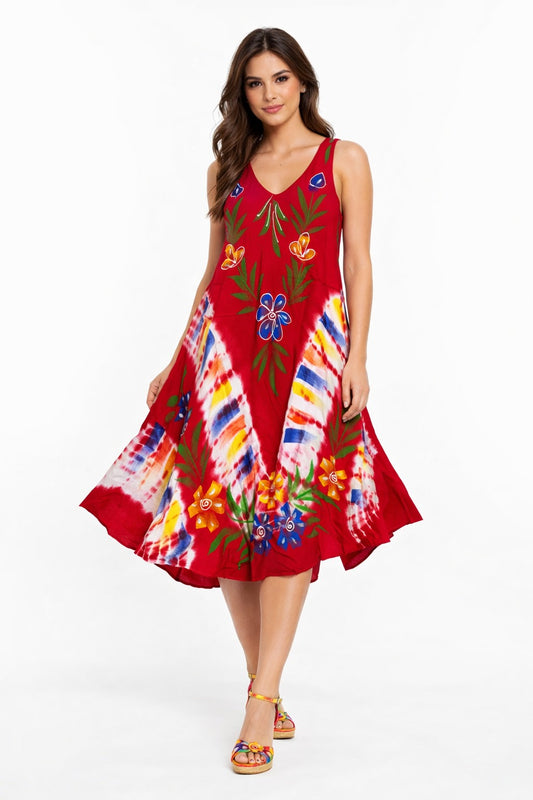 Vibrant Red Floral Tie-Dye Ishani Dress