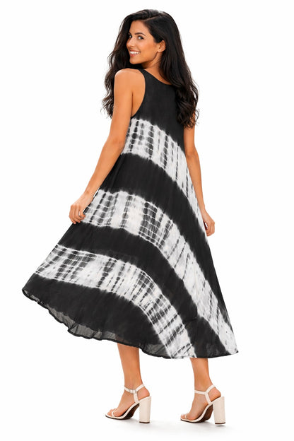Naira Black Vibrant Floral Tie-Dye Dress