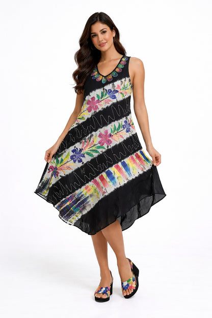 Naira Black Vibrant Floral Tie-Dye Dress