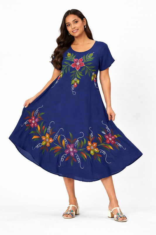 Kiara Vibrant Floral Boho Blue Dress