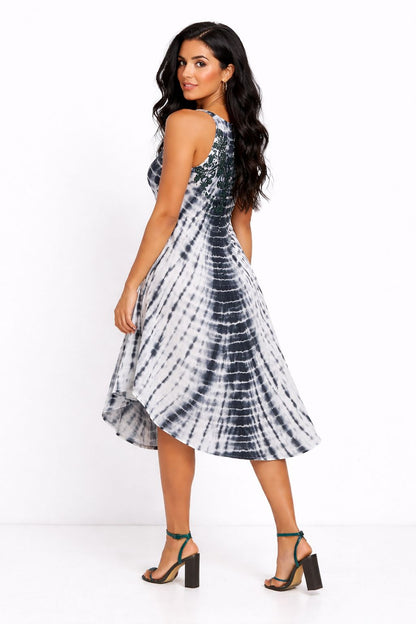 Veda Black Tie-Dye Embroidered Top Dress