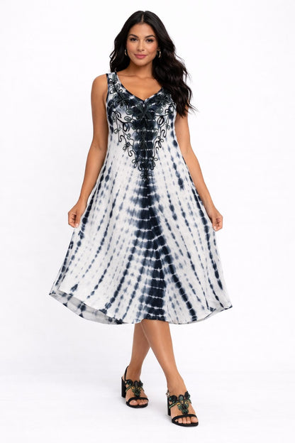 Veda Black Tie-Dye Embroidered Top Dress