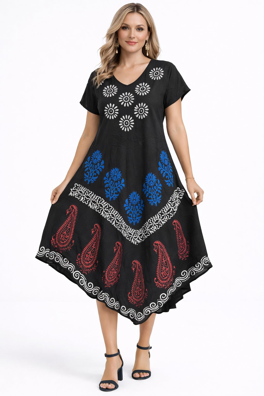 Vestido Saanvi Negro Estampado Bohemio