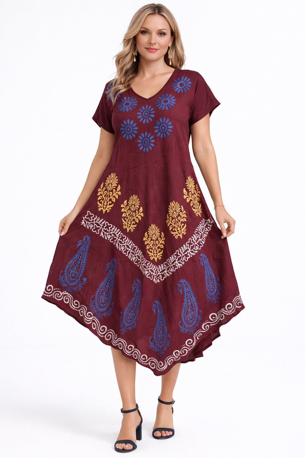 Vestido Saanvi Vino Estampado Bohemio