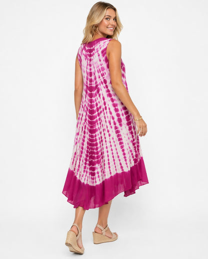 Vestido Aditi Rosado Y Blanco Tie Dye