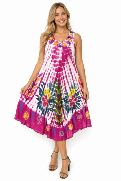 Vestido Aditi Rosado Y Blanco Tie Dye