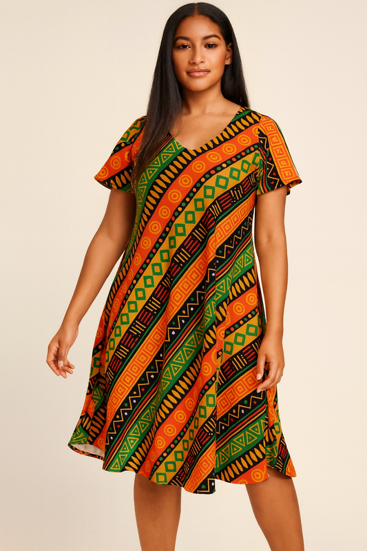 Vestido Afrodescendiente de Dama con mangas Afrocaribeña