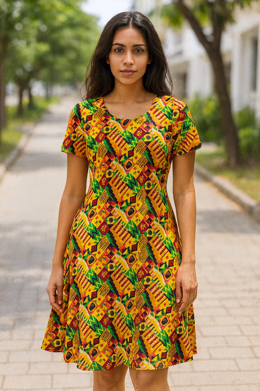 Vestido Afrodescendiente de Dama con mangas Afrocaribeña