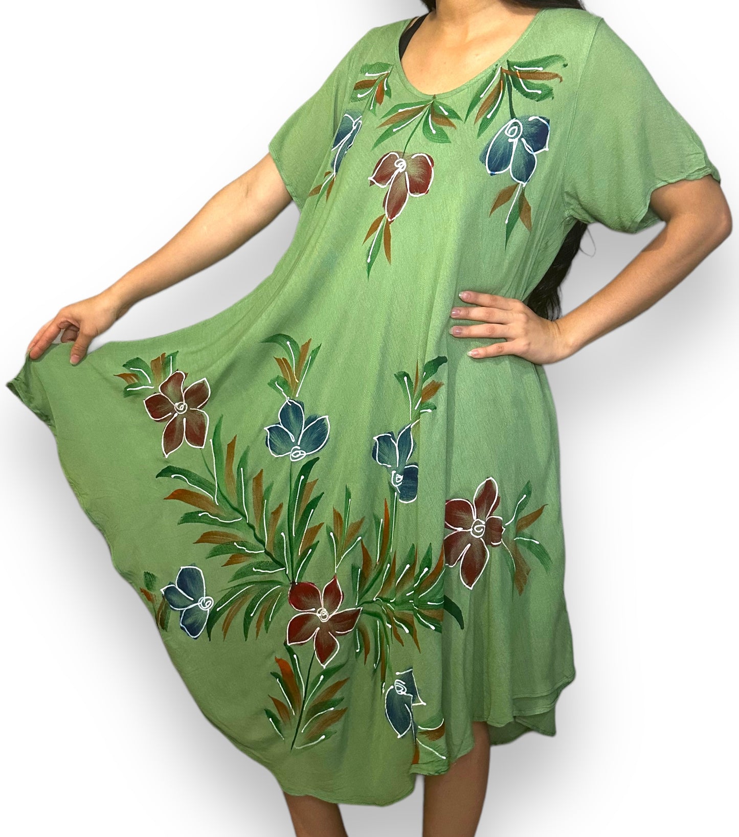 Vestido Verde Estampado Floreado con Mangas