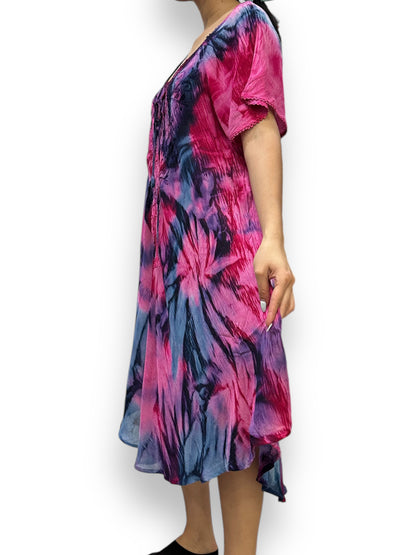 Vestido de Dama Rosado Veteado con mangas