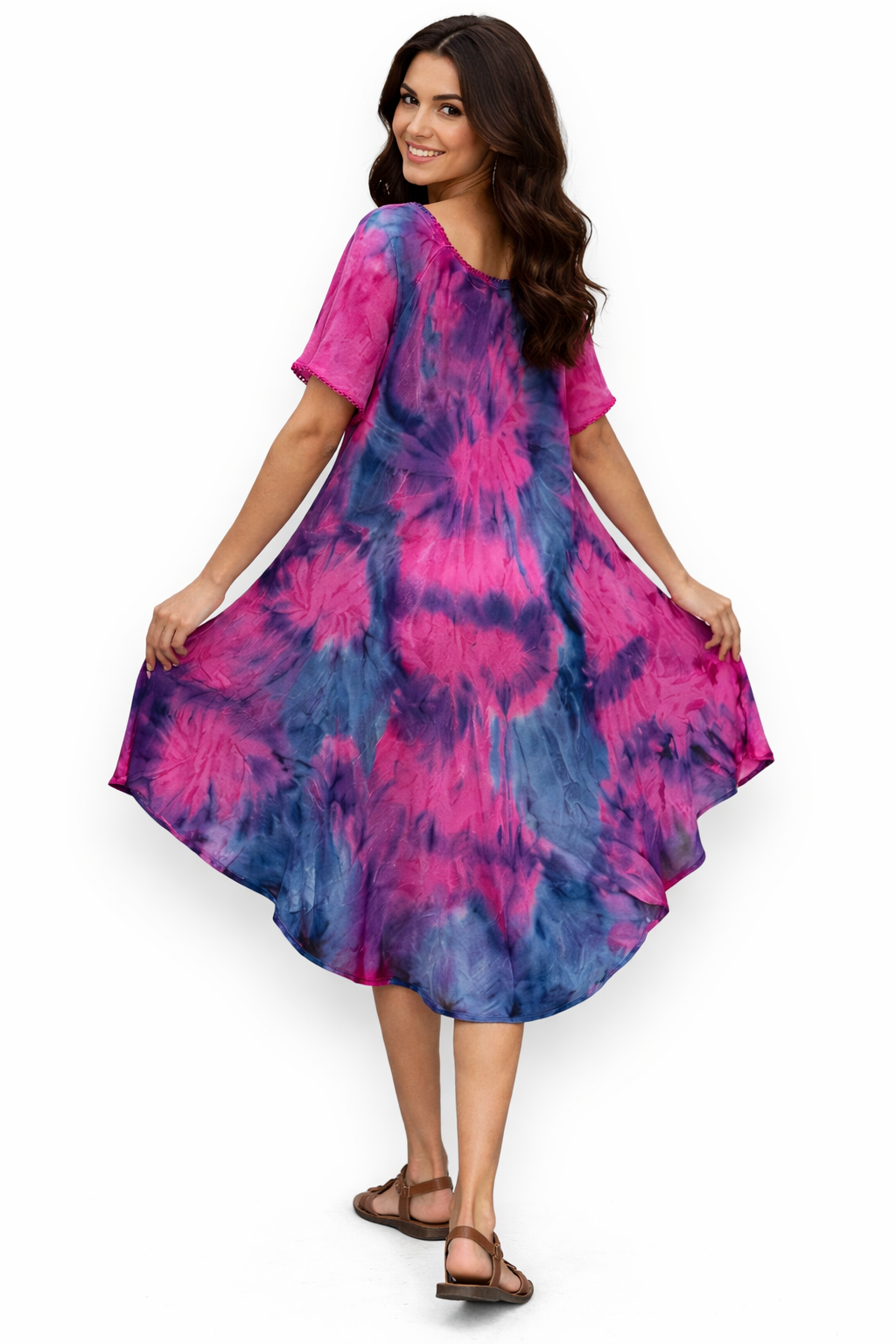 Vestido de Dama Rosado Veteado con mangas