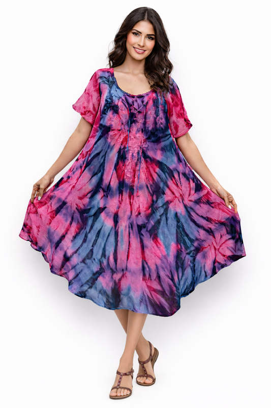 Vestido de Dama Rosado Veteado con mangas