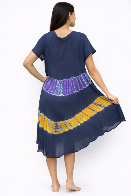 Vestido de Dama Azul Oscuro Floreado con mangas