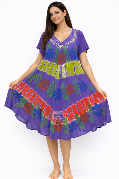Floral Purple Women's Dress with Sleeves