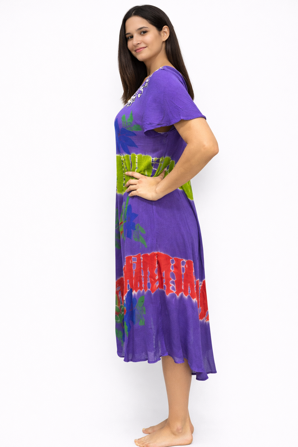 Floral Purple Women's Dress with Sleeves