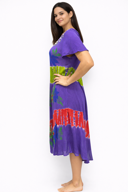 Floral Purple Women's Dress with Sleeves