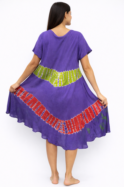 Floral Purple Women's Dress with Sleeves