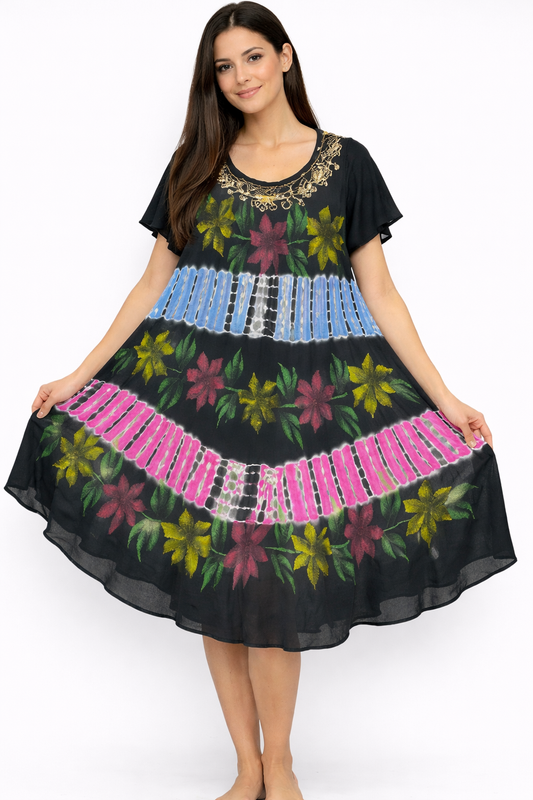Vestido de Dama Negro Floreado con mangas