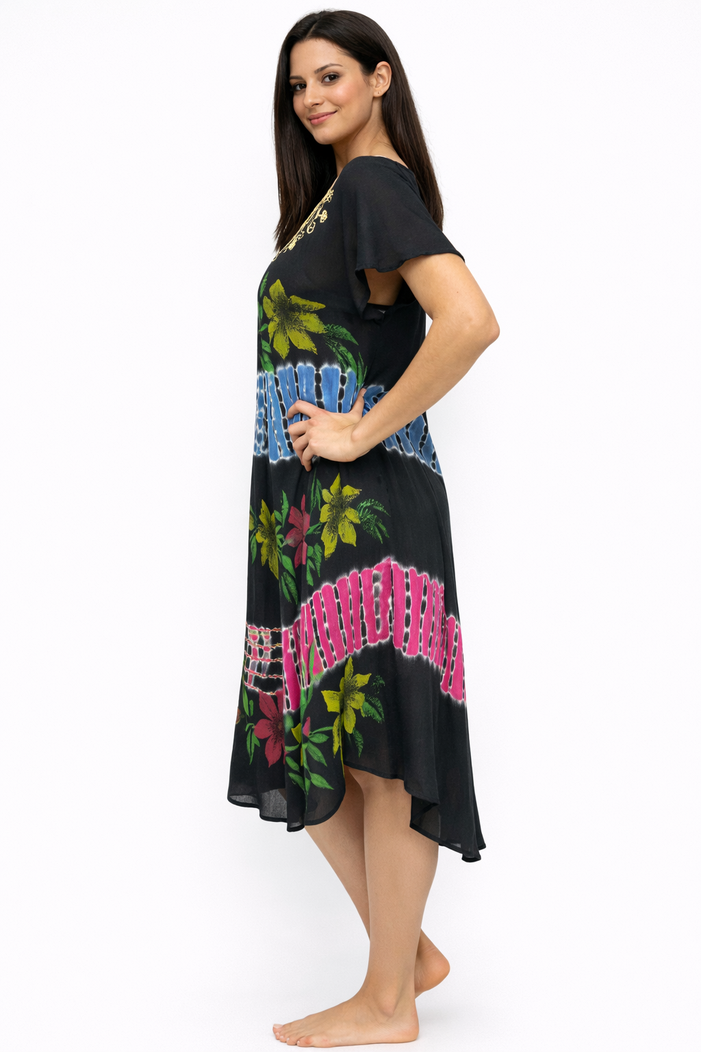 Vestido de Dama Negro Floreado con mangas