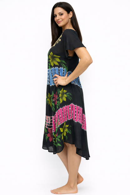 Vestido de Dama Negro Floreado con mangas