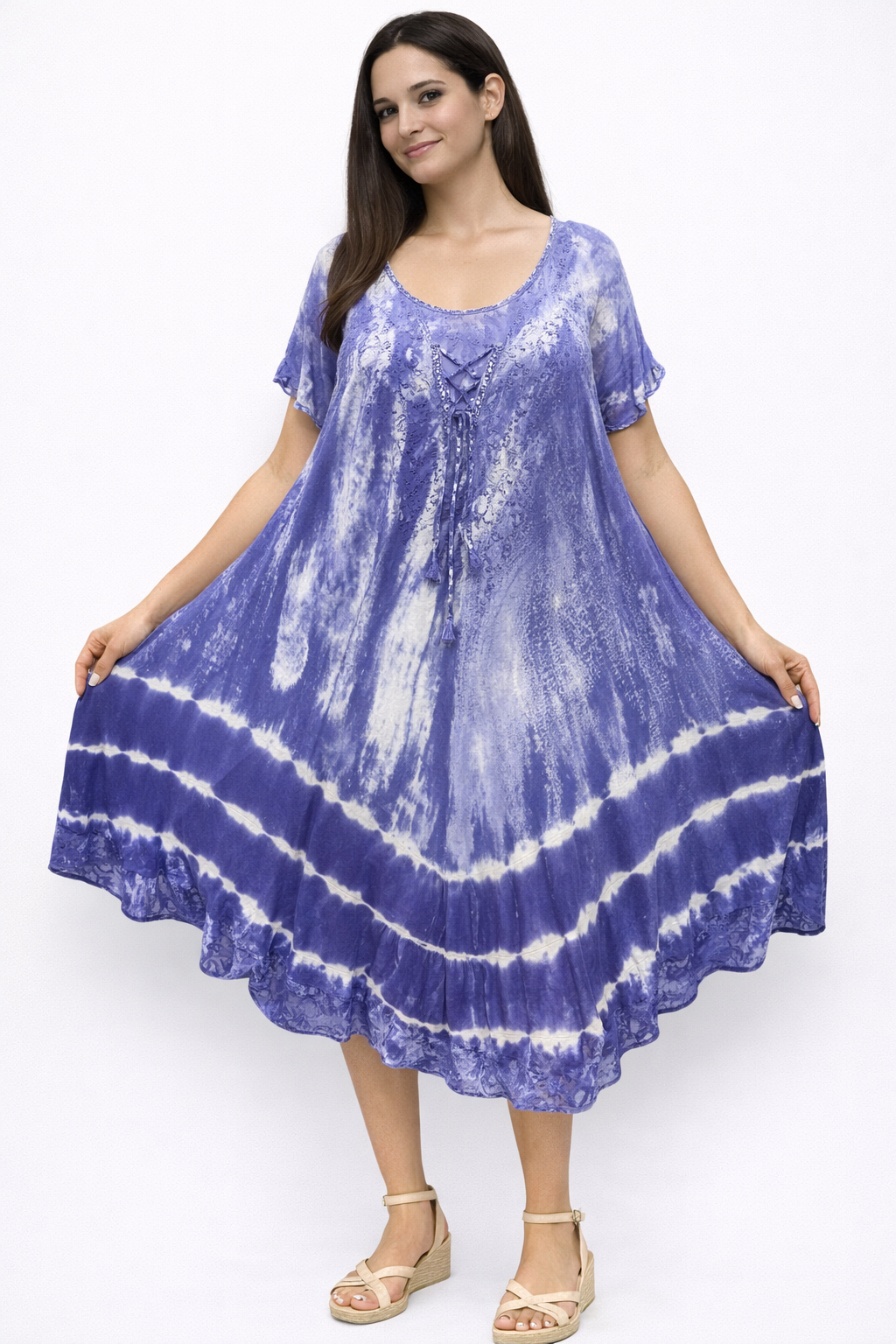 Vestido de Dama Estampado Morado Veteado con mangas