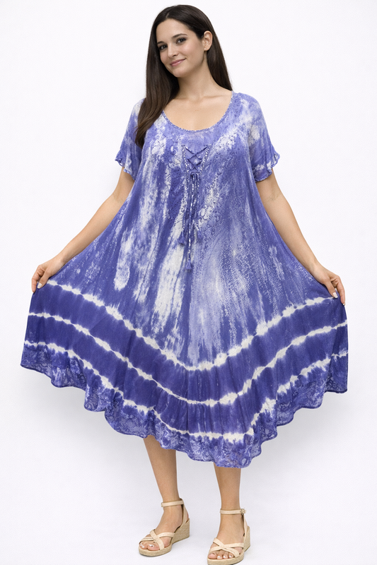 Vestido de Dama Estampado Morado Veteado con mangas